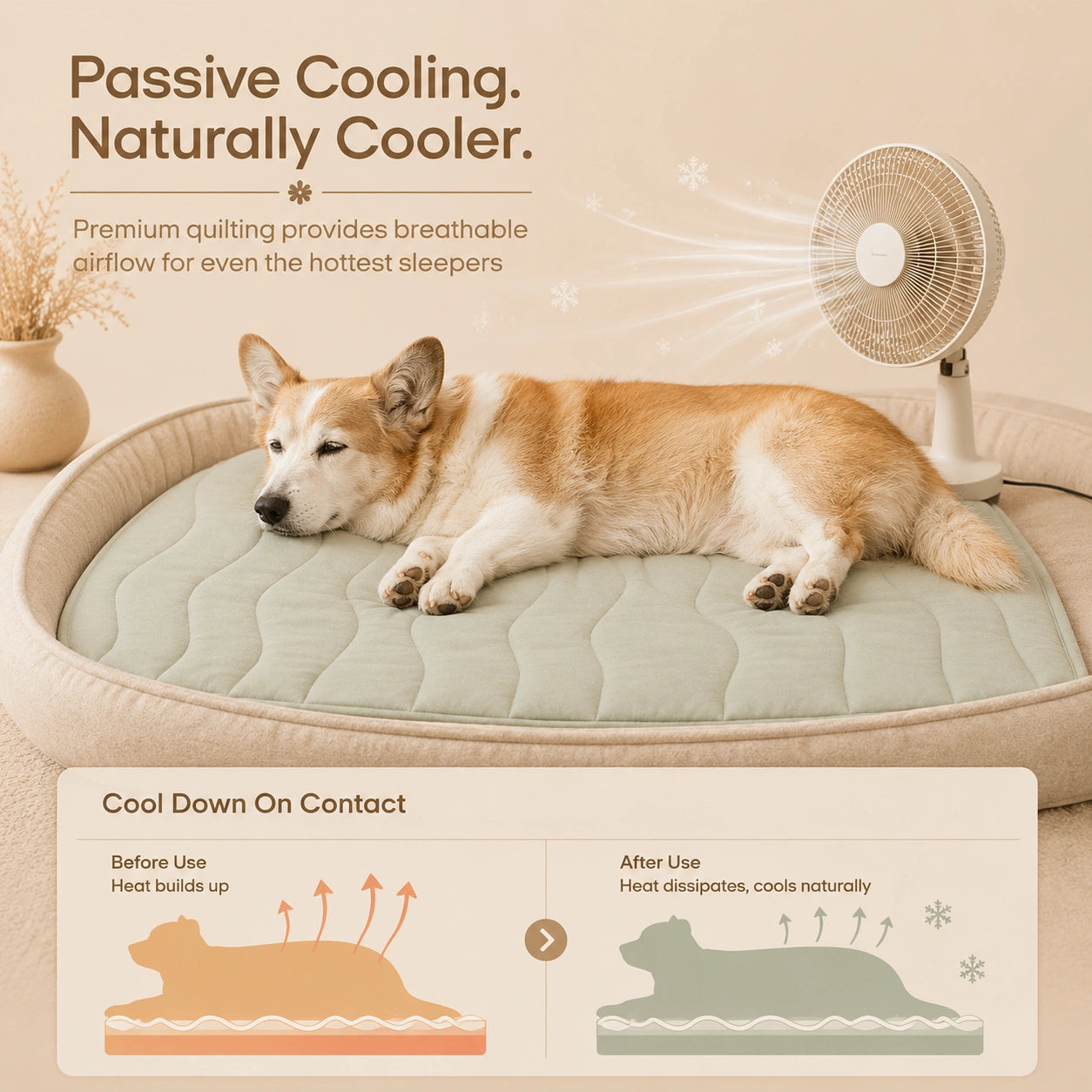 SilverHeritage™ CoolRest Gel-Free Large Dog Cooling Mat, Washable Portable Pet Cooling Pad for Dog Beds, Crates, Cars, Camping & Outdoor Use