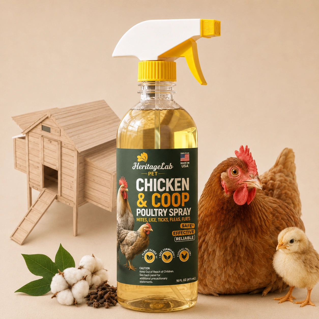 HeritageLab™ CoopShield Chicken Mite, Lice, Tick, Flea & Fly Spray for Poultry, Coops, Nesting Boxes & Backyard Flock Care