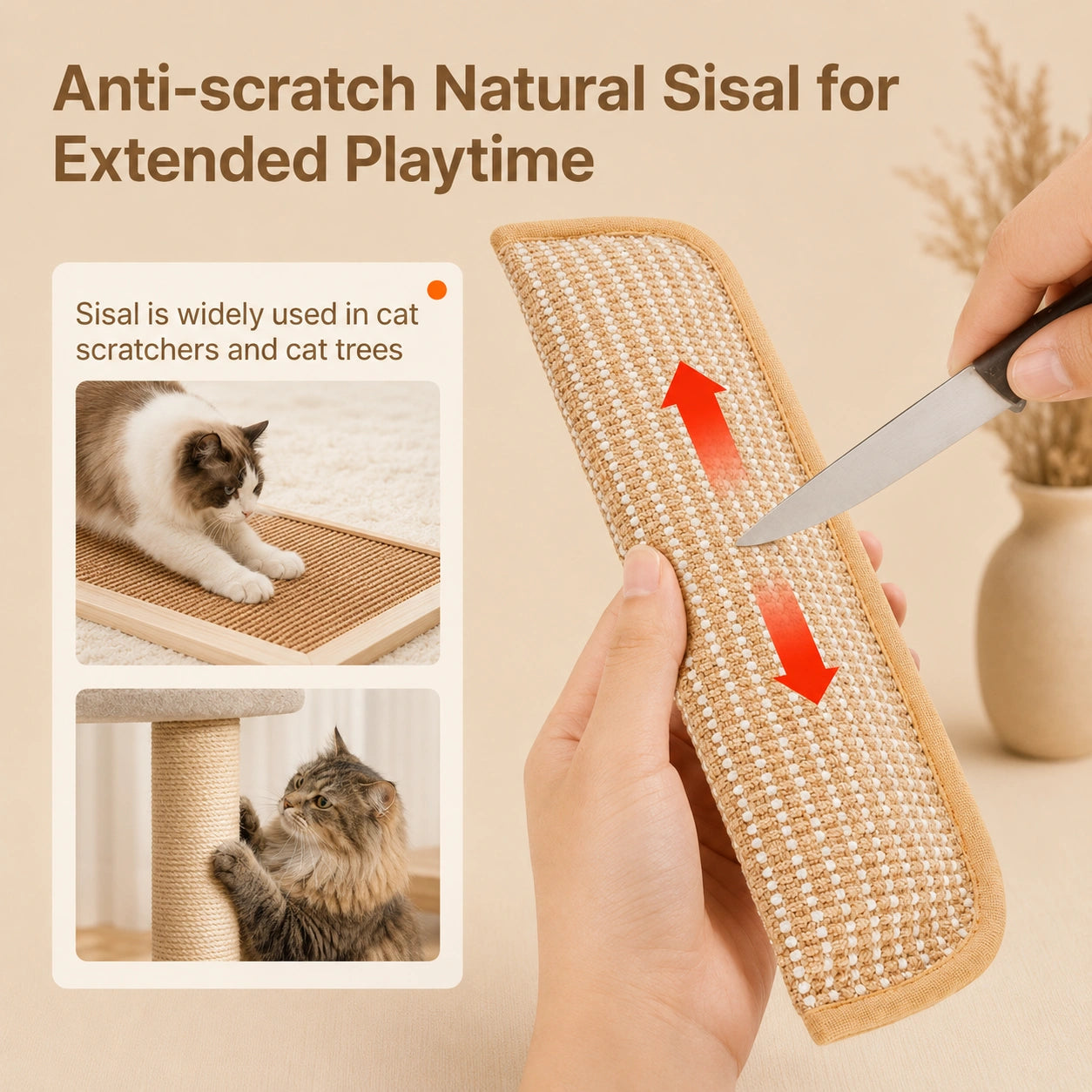 HeritageLab™ CatnipKicker 6000mg Organic Catnip Chew Toy, Soft Sisal Scratching Kicker Toy for Indoor Cats, Kittens & Boredom Relief