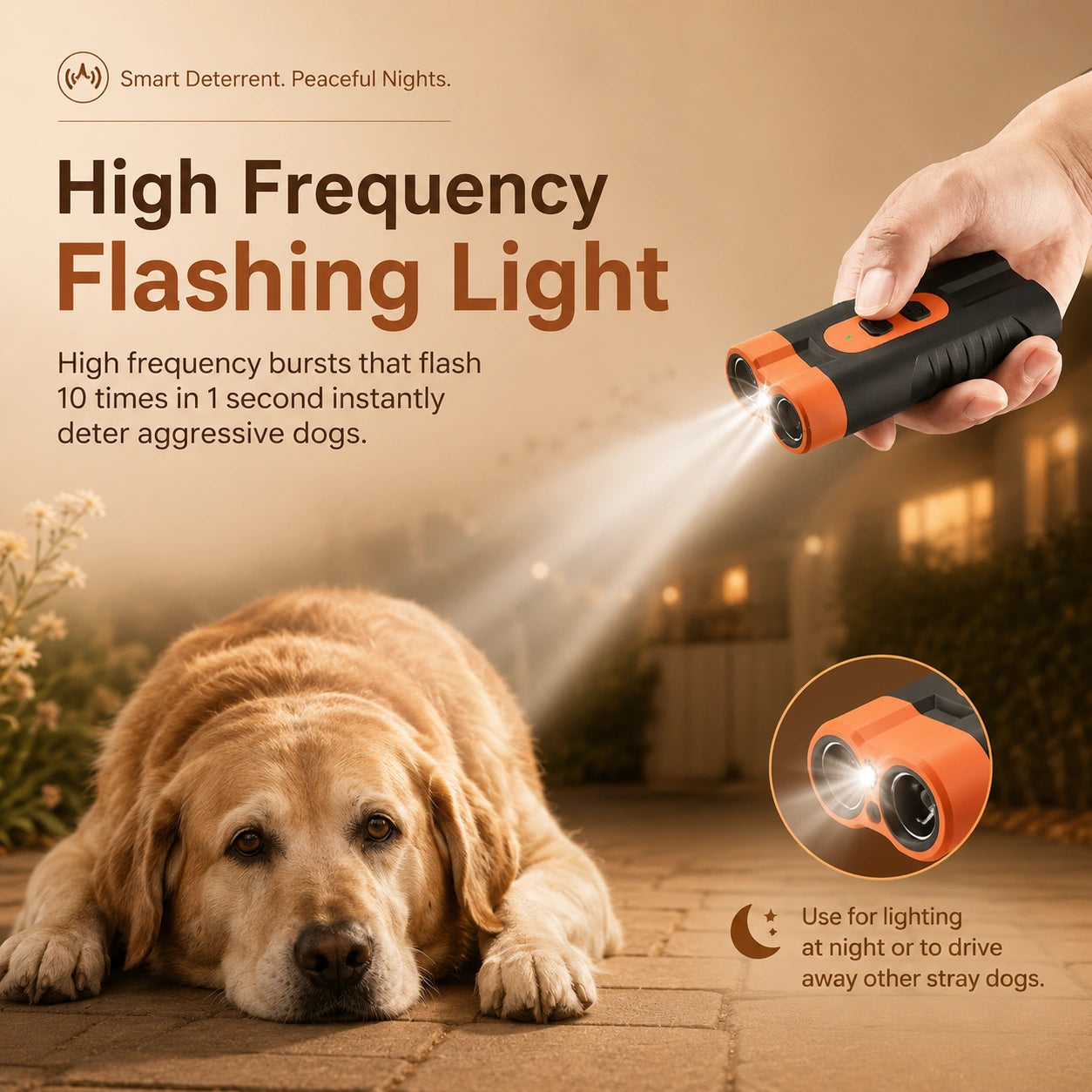 SilverHeritage™ QuietCue USB-Rechargeable Ultrasonic Dog Bark Deterrent Training Tool, Dual Emitters, 50-Foot Range & Flashlight