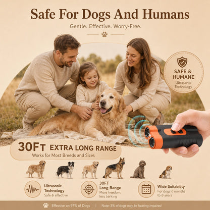 SilverHeritage™ QuietCue USB-Rechargeable Ultrasonic Dog Bark Deterrent Training Tool, Dual Emitters, 50-Foot Range & Flashlight