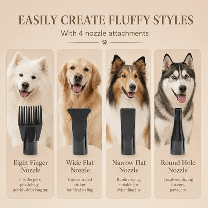 HeritageLab™ AeroDry Pro 2000W 2.7HP High-Velocity Dog Grooming Dryer, Adjustable Pet Hair Blower with 4 Nozzles & Extendable Hose
