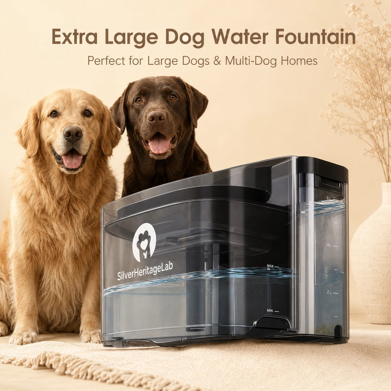 HeritageCloud™ GrandFlow 11L Large Dog Water Fountain, No-Spill Automatic Water Bowl Dispenser for Big Breeds & Multi-Pet Homes