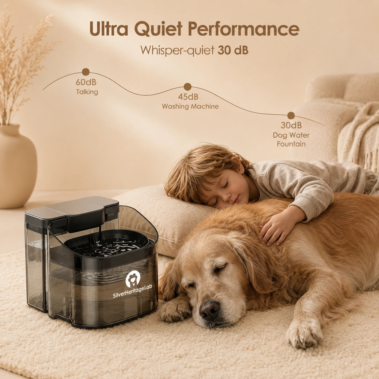 HeritageCloud™ GrandFlow 11L Large Dog Water Fountain, No-Spill Automatic Water Bowl Dispenser for Big Breeds & Multi-Pet Homes