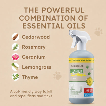 SilverHeritage™ CedarShield Plant-Based Flea & Tick Spray for Cats, Home, Bedding, Carpets & Outdoor Pet Areas with Cedarwood Oil, 16 oz