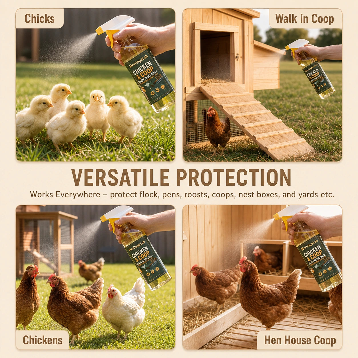 HeritageLab™ CoopShield Chicken Mite, Lice, Tick, Flea & Fly Spray for Poultry, Coops, Nesting Boxes & Backyard Flock Care