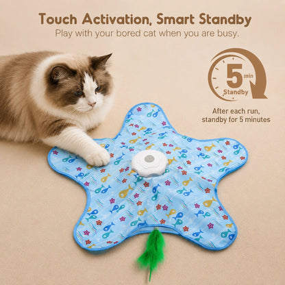 HeritageCloud™ FeatherHunt Rechargeable Automatic Interactive Cat Toy, Unpredictable Moving Feather Hide-and-Seek Exercise Mat for Indoor Cats