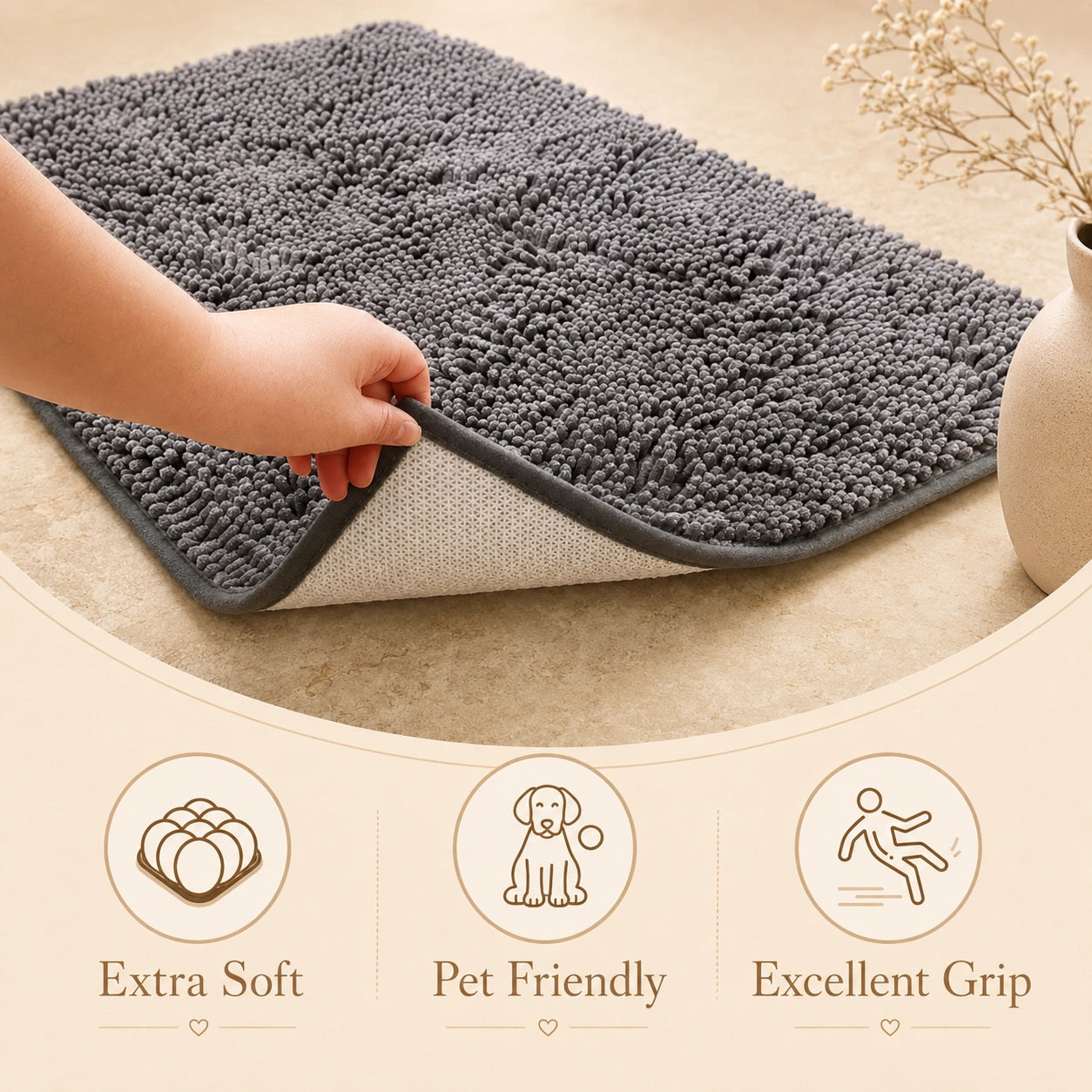 HeritageLab™ MudGuard Super-Absorbent Chenille Dog Door Mat, Quick-Dry Anti-Mud Pet Paw Rug for Entryways, Floors & Indoor Use