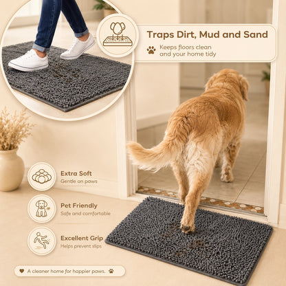 HeritageLab™ MudGuard Super-Absorbent Chenille Dog Door Mat, Quick-Dry Anti-Mud Pet Paw Rug for Entryways, Floors & Indoor Use