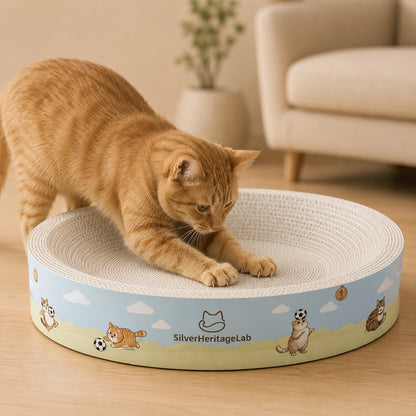 HeritageLab™ PlayNest 2-in-1 Round Cat Scratcher Bed & Lounge, Eco-Friendly Corrugated Cardboard Scratching Bowl for Indoor Cats