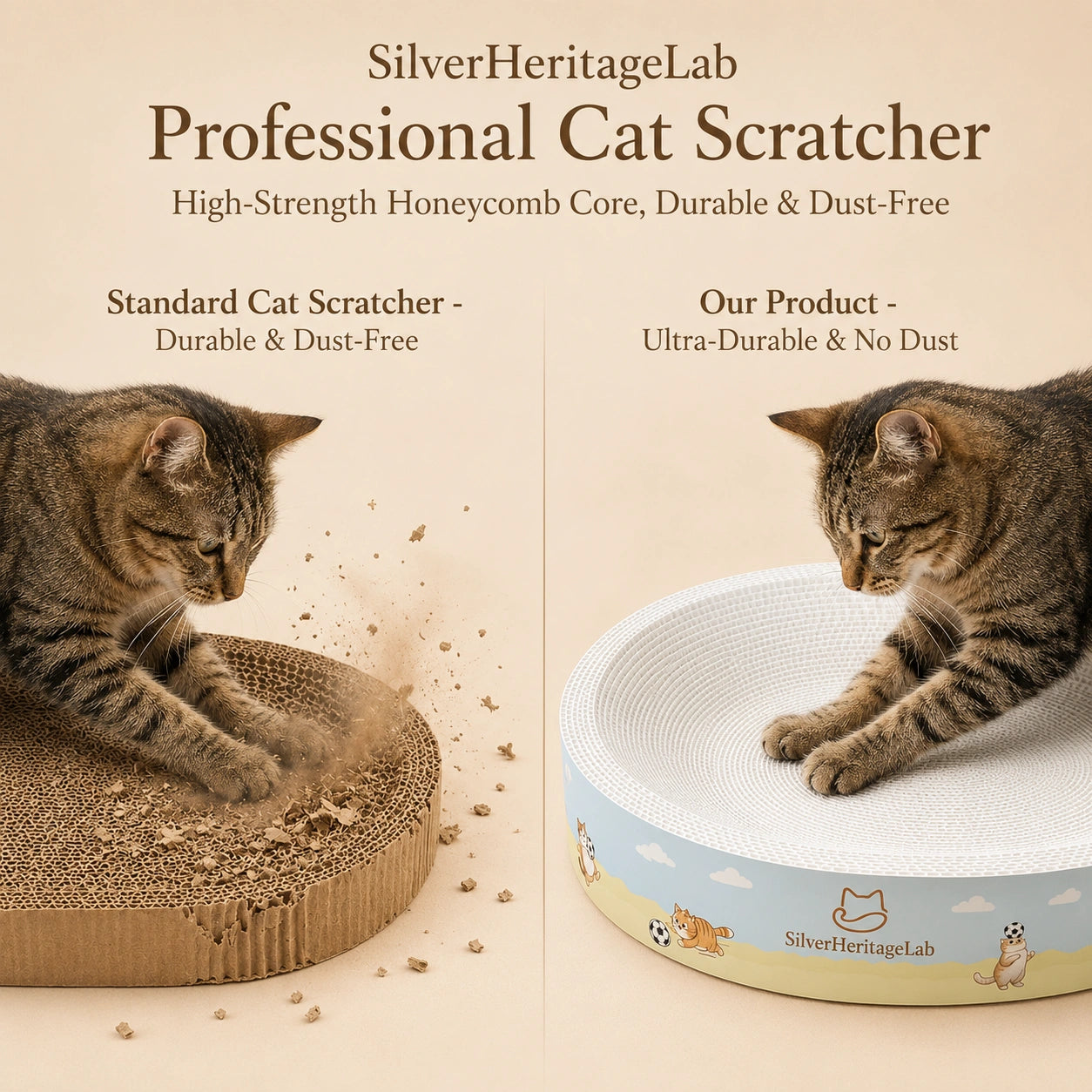HeritageLab™ PlayNest 2-in-1 Round Cat Scratcher Bed & Lounge, Eco-Friendly Corrugated Cardboard Scratching Bowl for Indoor Cats