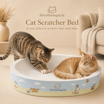 HeritageLab™ PlayNest 2-in-1 Round Cat Scratcher Bed & Lounge, Eco-Friendly Corrugated Cardboard Scratching Bowl for Indoor Cats