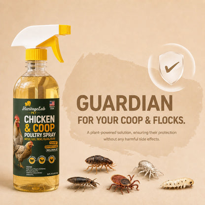 HeritageLab™ CoopShield Chicken Mite, Lice, Tick, Flea & Fly Spray for Poultry, Coops, Nesting Boxes & Backyard Flock Care