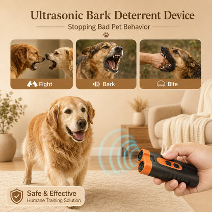 SilverHeritage™ QuietCue USB-Rechargeable Ultrasonic Dog Bark Deterrent Training Tool, Dual Emitters, 50-Foot Range & Flashlight